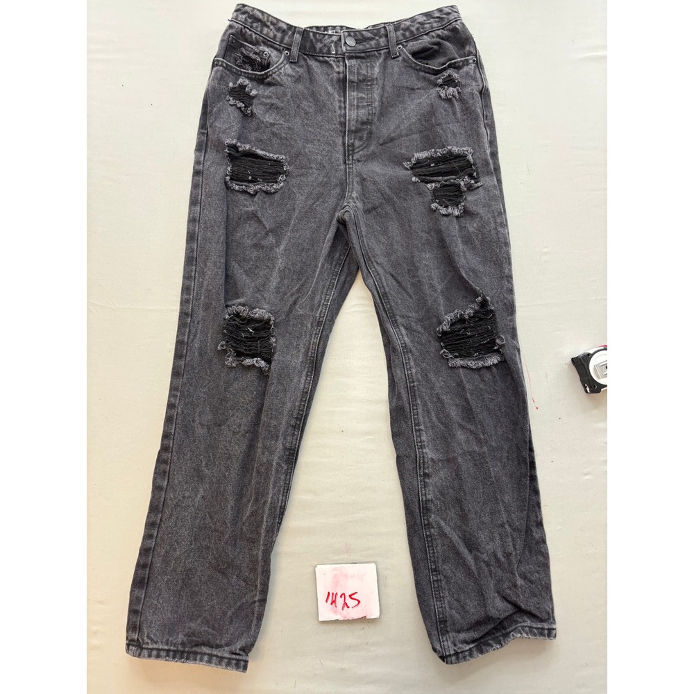 No Boundaries Distressed Straight Leg Jeans Faded Black Denim Size 9
